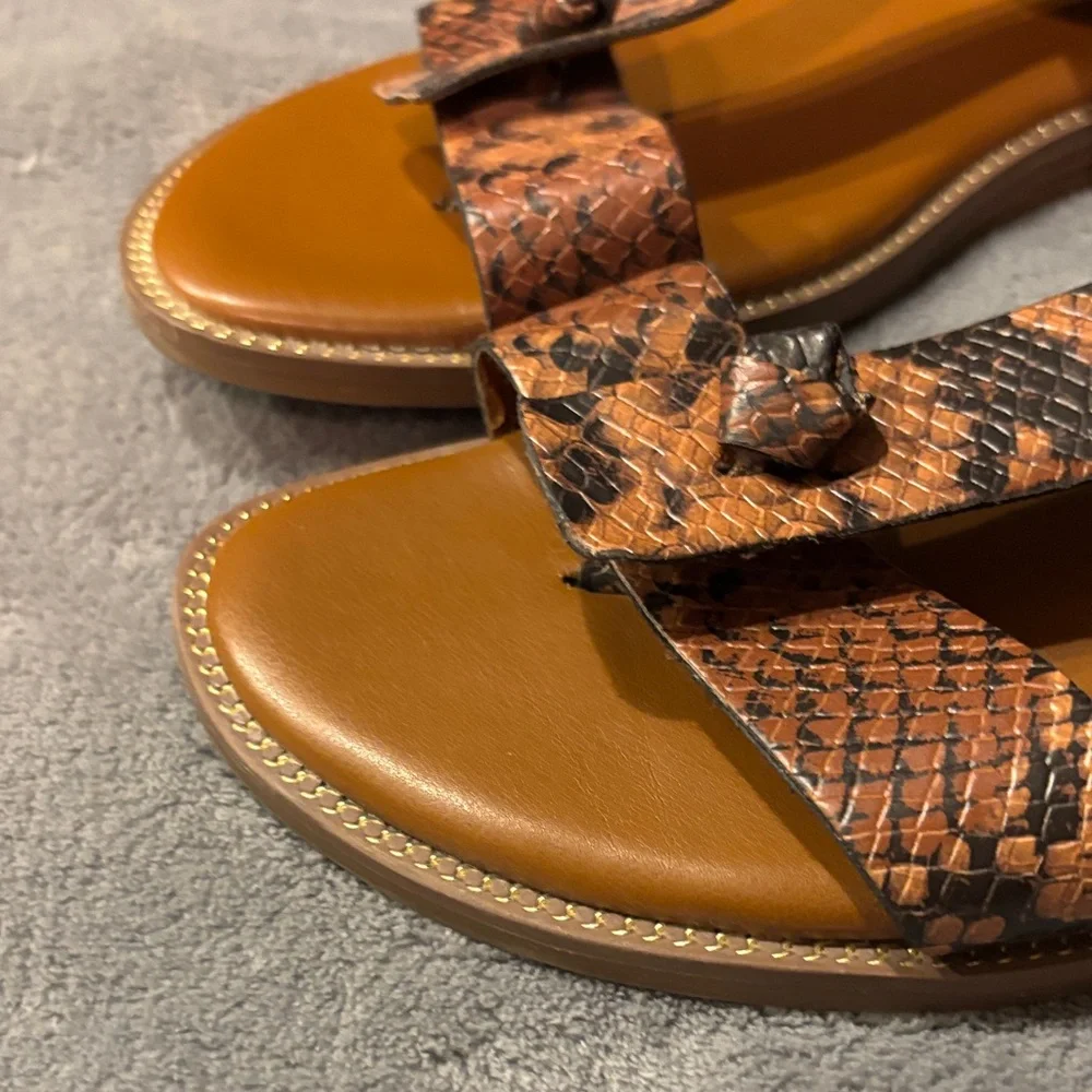 Franco Sarto Brown Snake-Print Leather Sandals - Picture 7 of 8